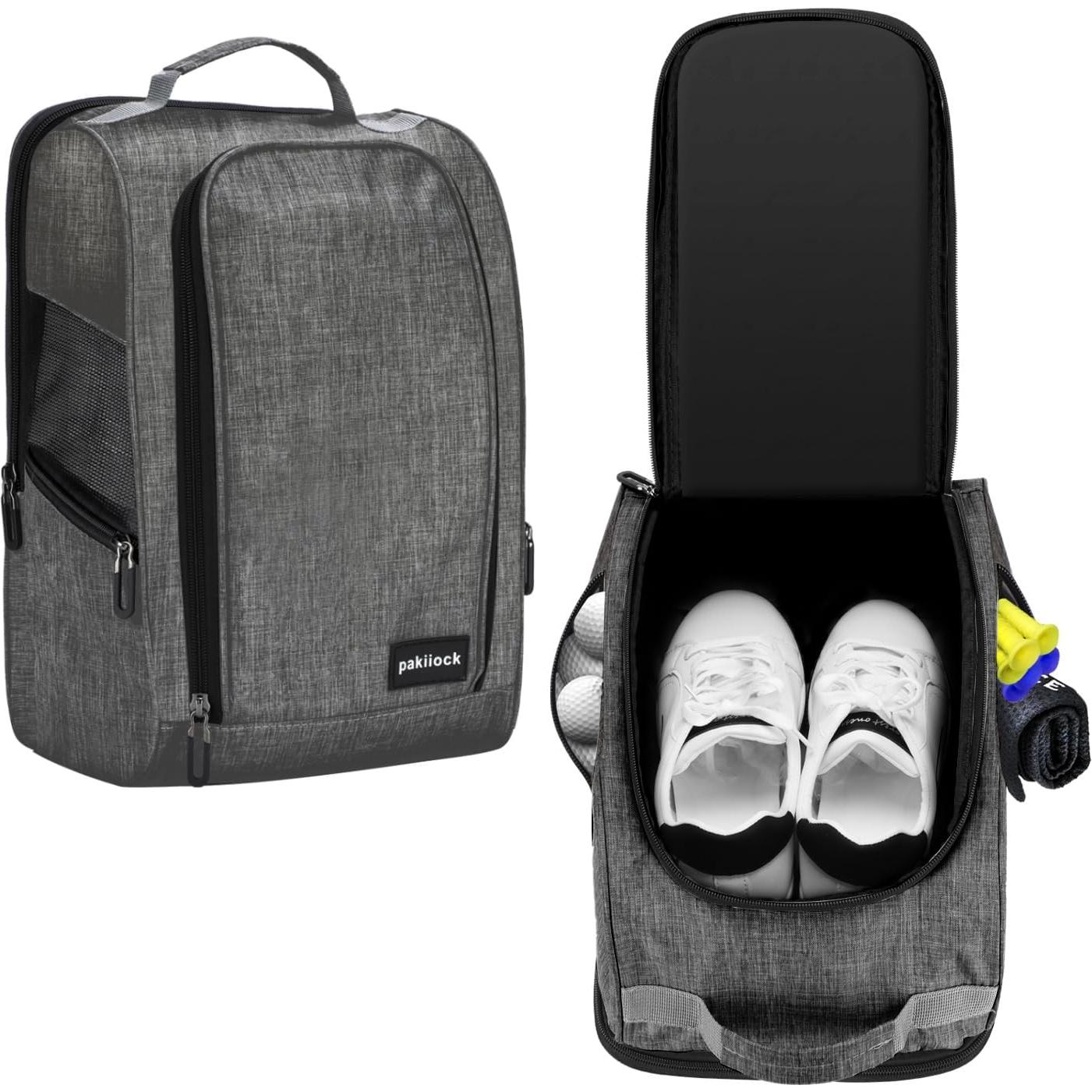 Bolsa de zapatos de golf Pakiiock negra con ventilación y 3 bolsillos
