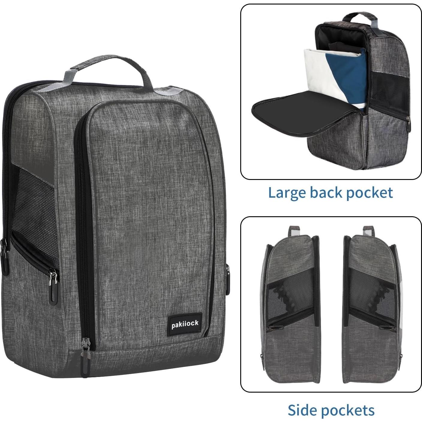 Bolsa de zapatos de golf Pakiiock negra con ventilación y 3 bolsillos