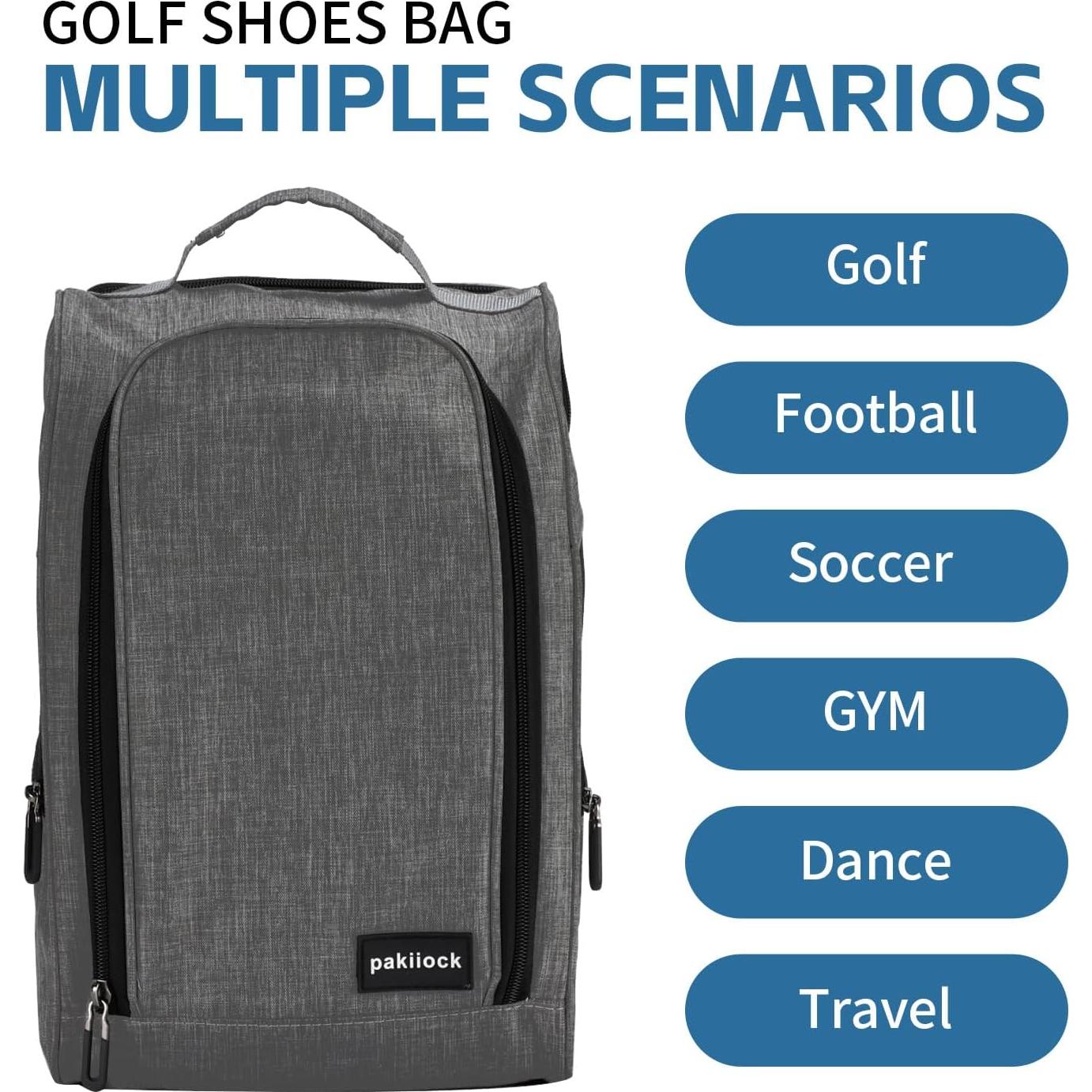 Bolsa de zapatos de golf Pakiiock negra con ventilación y 3 bolsillos