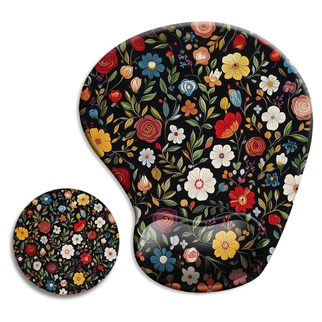 Alfombrilla de Ratón Ergonómica Dooke Floral Negra con Soporte