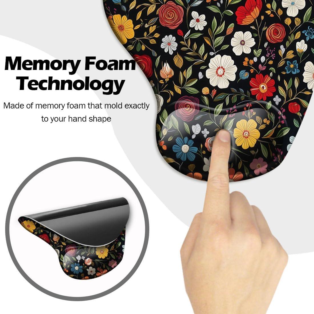 Alfombrilla de Ratón Ergonómica Dooke Floral Negra con Soporte