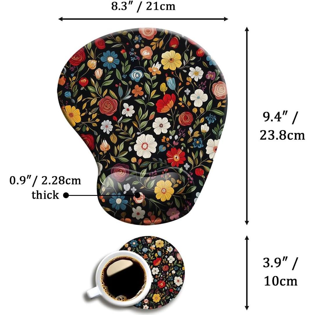 Alfombrilla de Ratón Ergonómica Dooke Floral Negra con Soporte