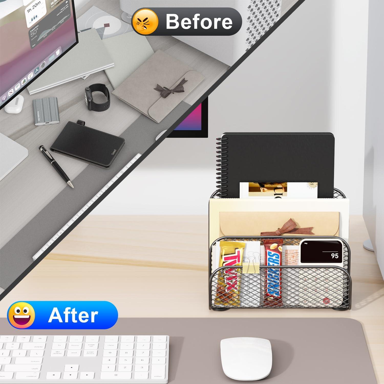 Organizador de Correo Gianotter de Metal Negro con 3 Compartimentos