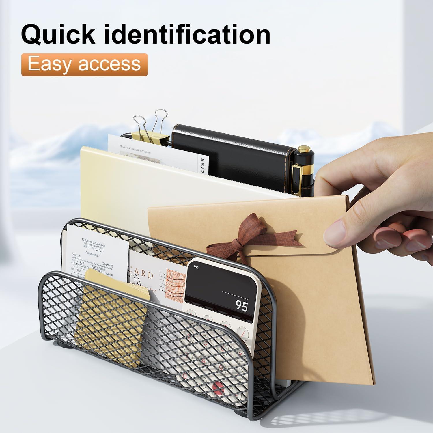 Organizador de Correo Gianotter de Metal Negro con 3 Compartimentos