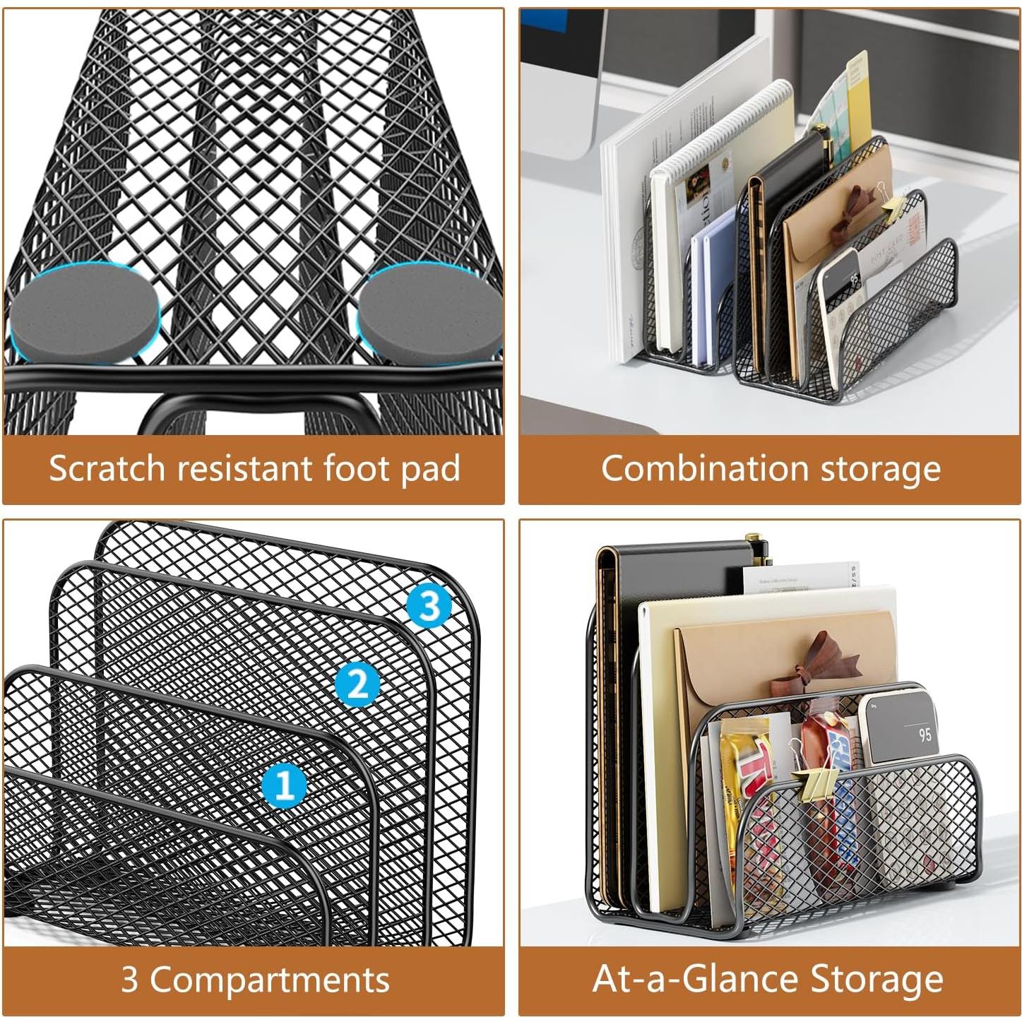 Organizador de Correo Gianotter de Metal Negro con 3 Compartimentos