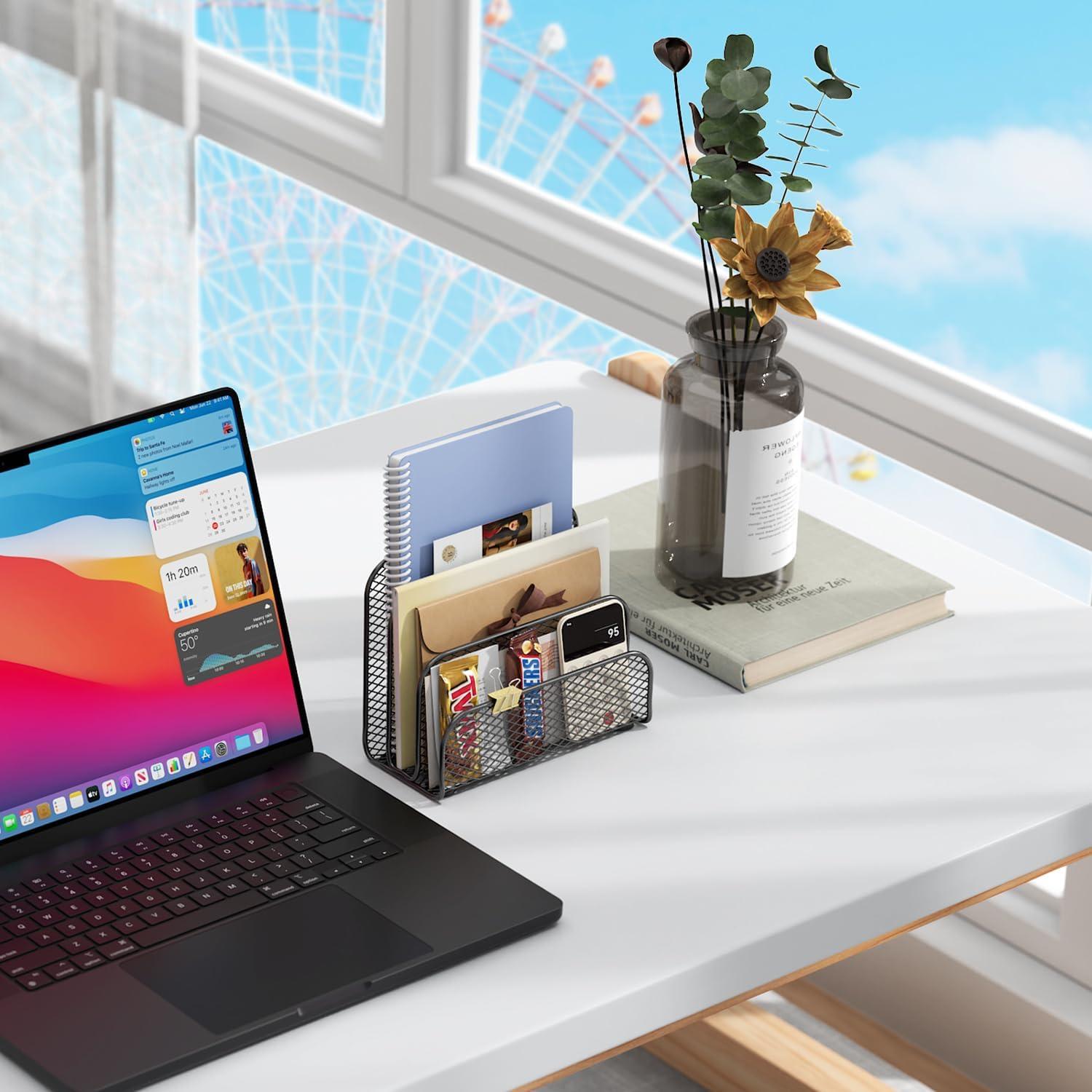 Organizador de Correo Gianotter de Metal Negro con 3 Compartimentos