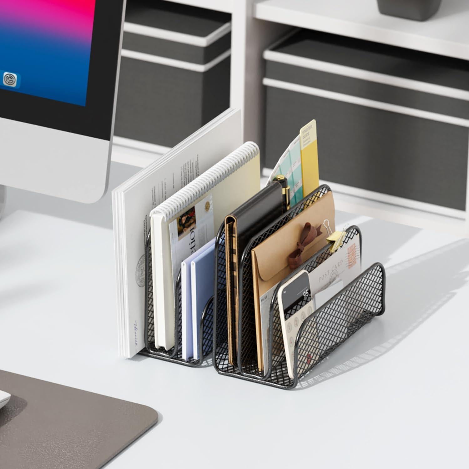 Organizador de Correo Gianotter de Metal Negro con 3 Compartimentos