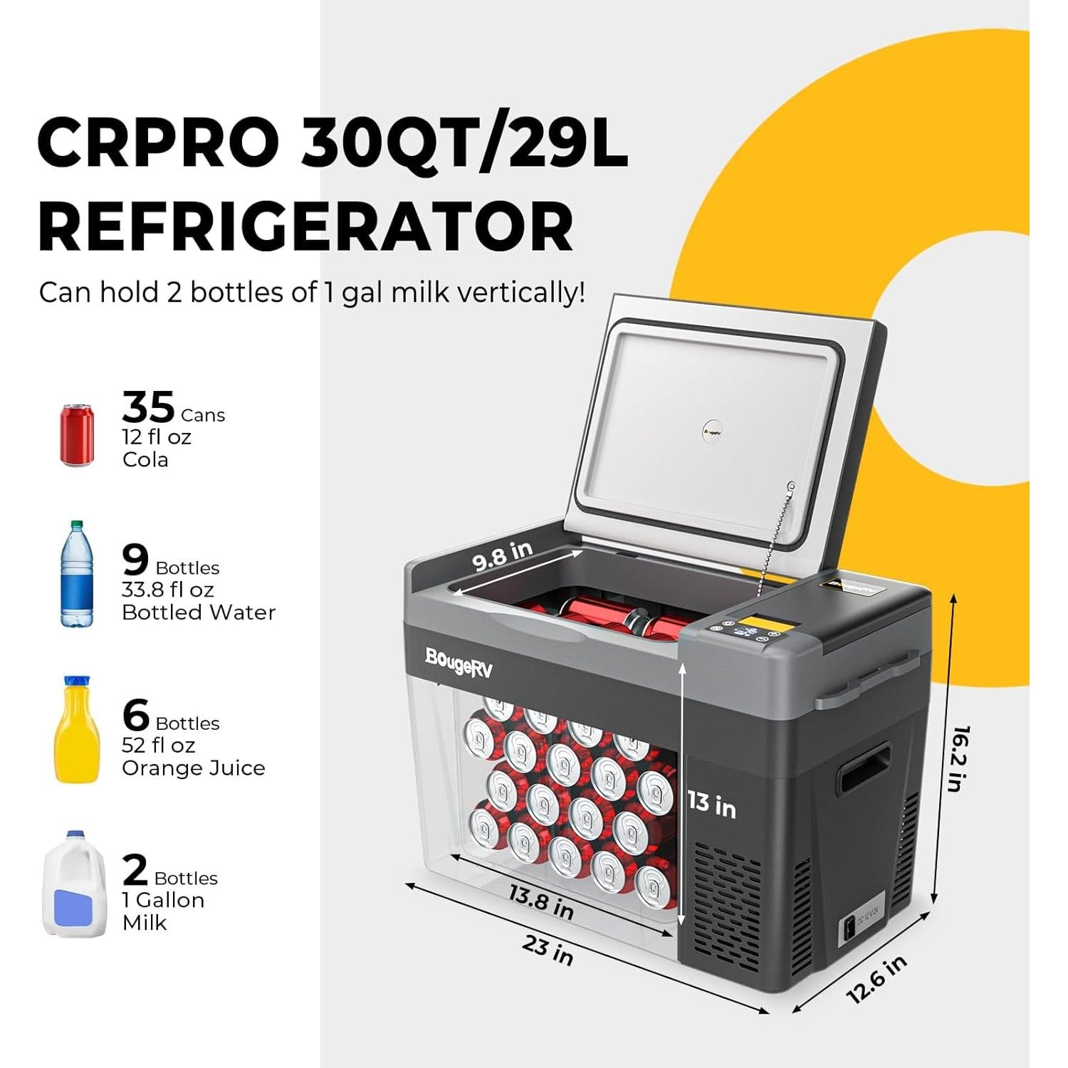 Refrigerador BougeRV CRPRO 30 Quart 12V Portátil 28L