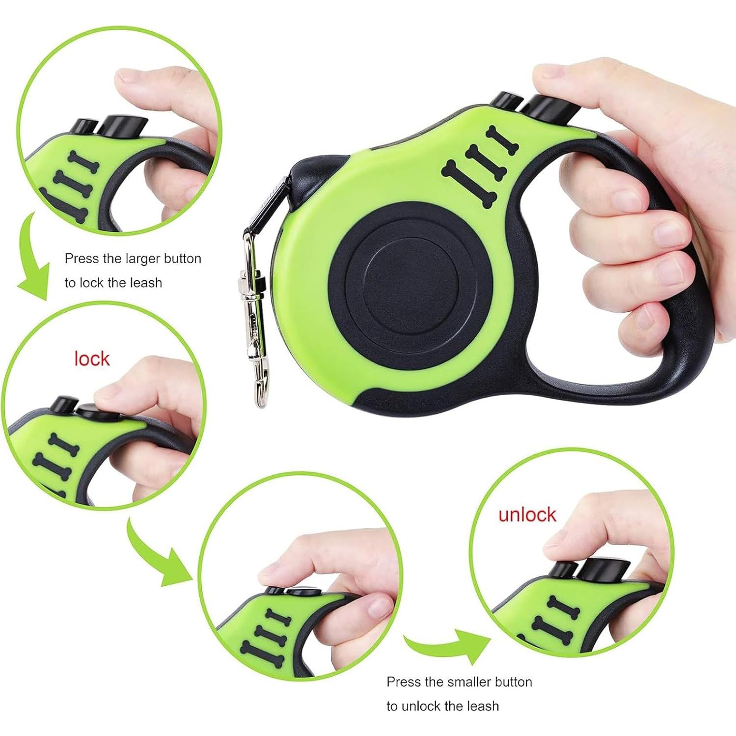 Correa Retráctil para Perros PETIMP Verde 5m con Dispensador