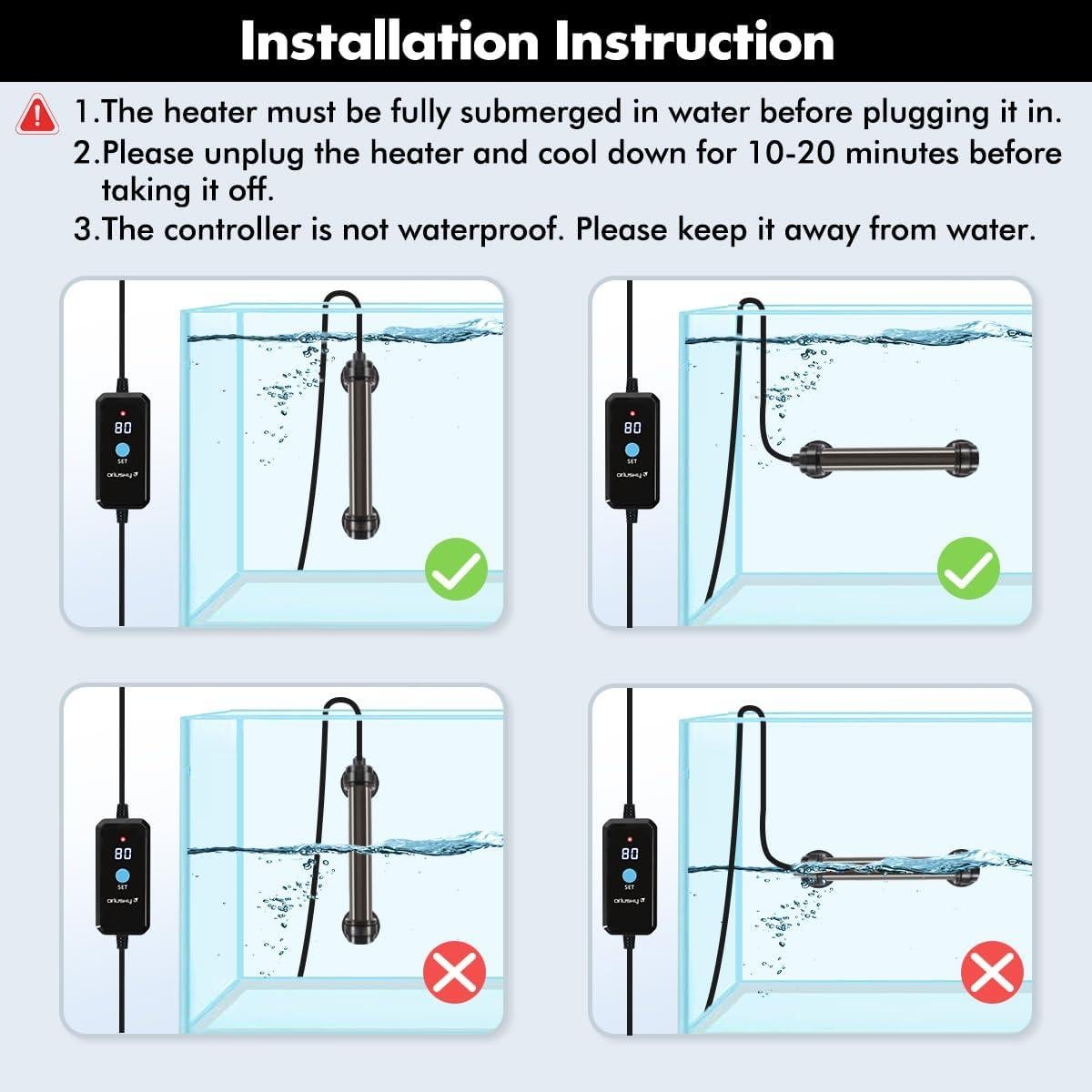 Calentador de Acuario Orlushy 25W Ajustable con Controlador Digital