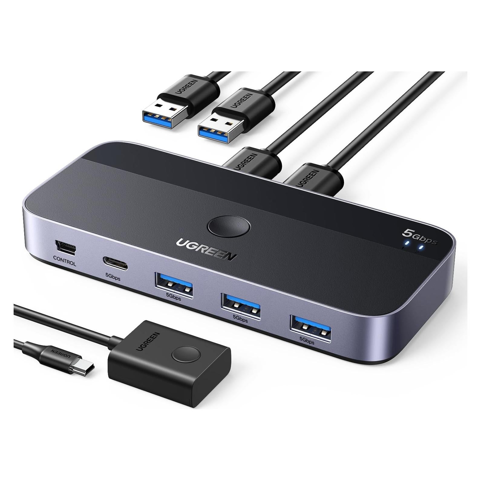 Interruptor USB 3.0 UGREEN 4 Puertos para 2 PCs - Negro