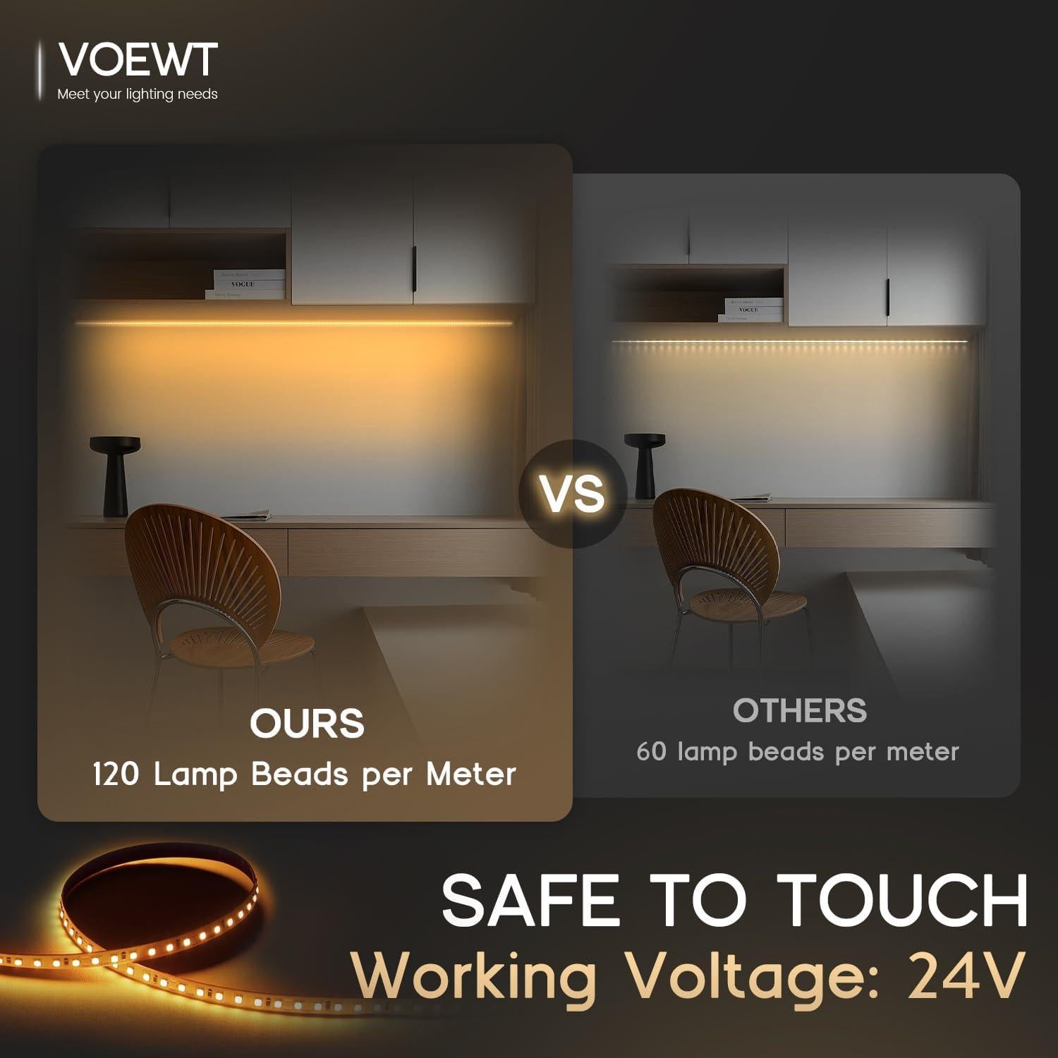 Tira LED 5m VOEWT Blanco Cálido 3000K 24V 600 LEDs Alta Brillo