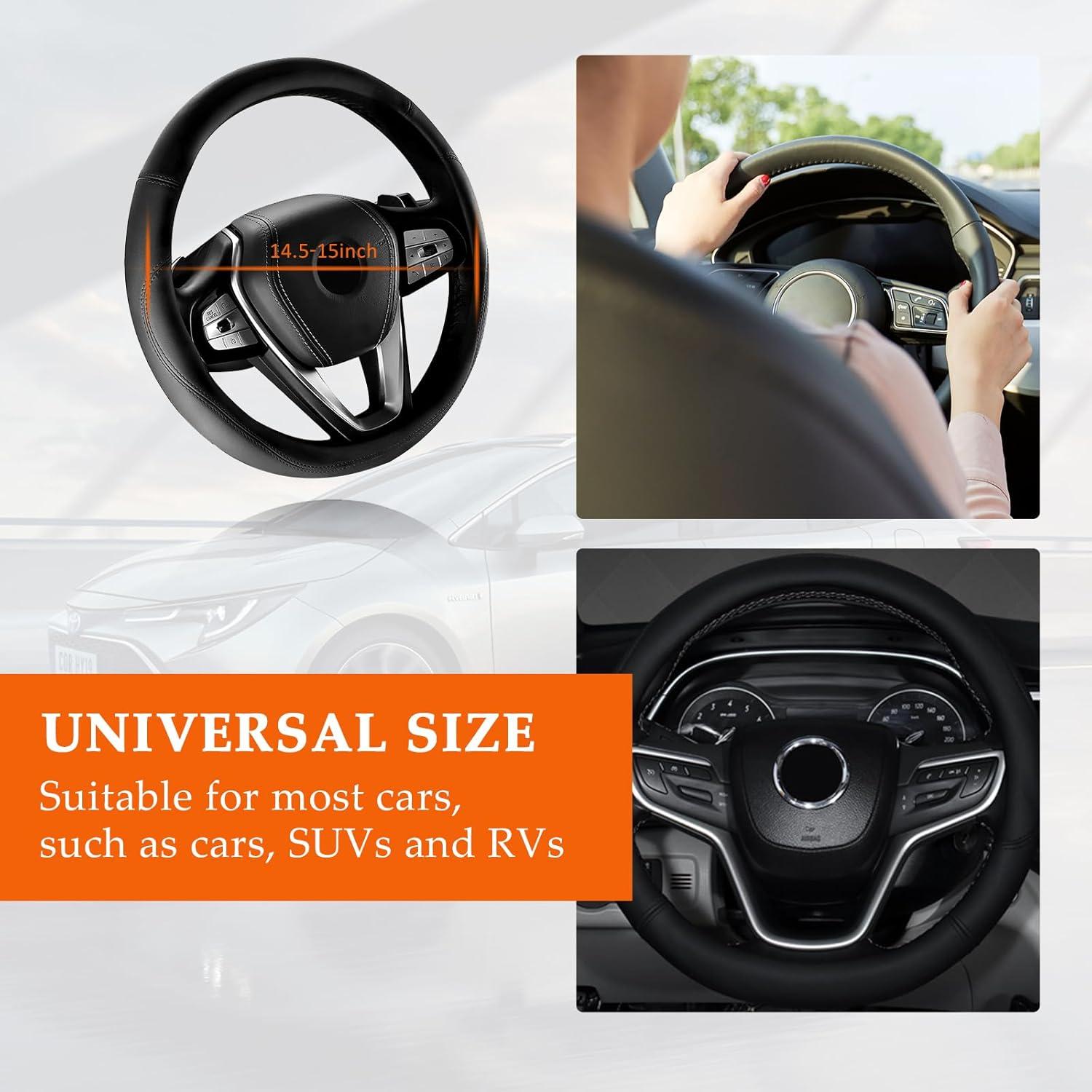 Cubierta de Volante Ziciner de Cuero Suave 14.5-15" Negra