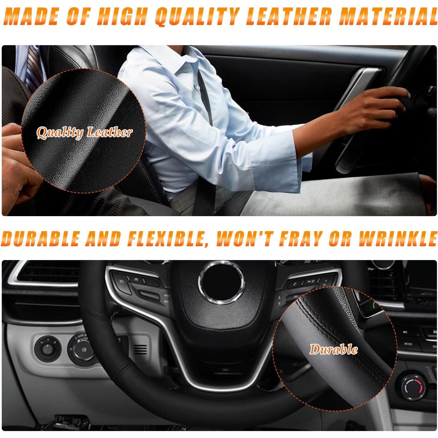 Cubierta de Volante Ziciner de Cuero Suave 14.5-15" Negra