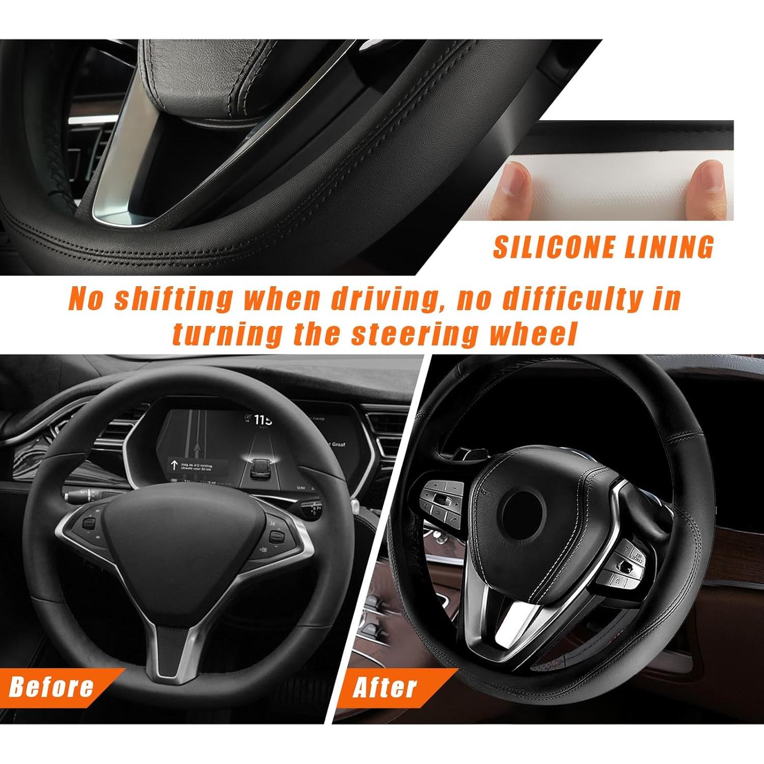 Cubierta de Volante Ziciner de Cuero Suave 14.5-15" Negra