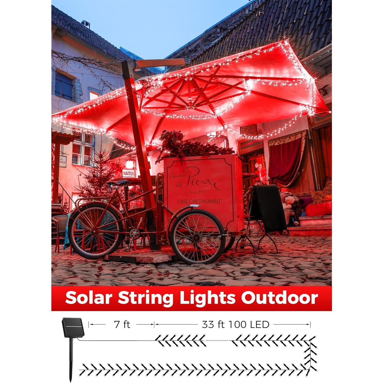 Luces de Cadena Solares Minetom 12.2m 100 LED Rojo IP65