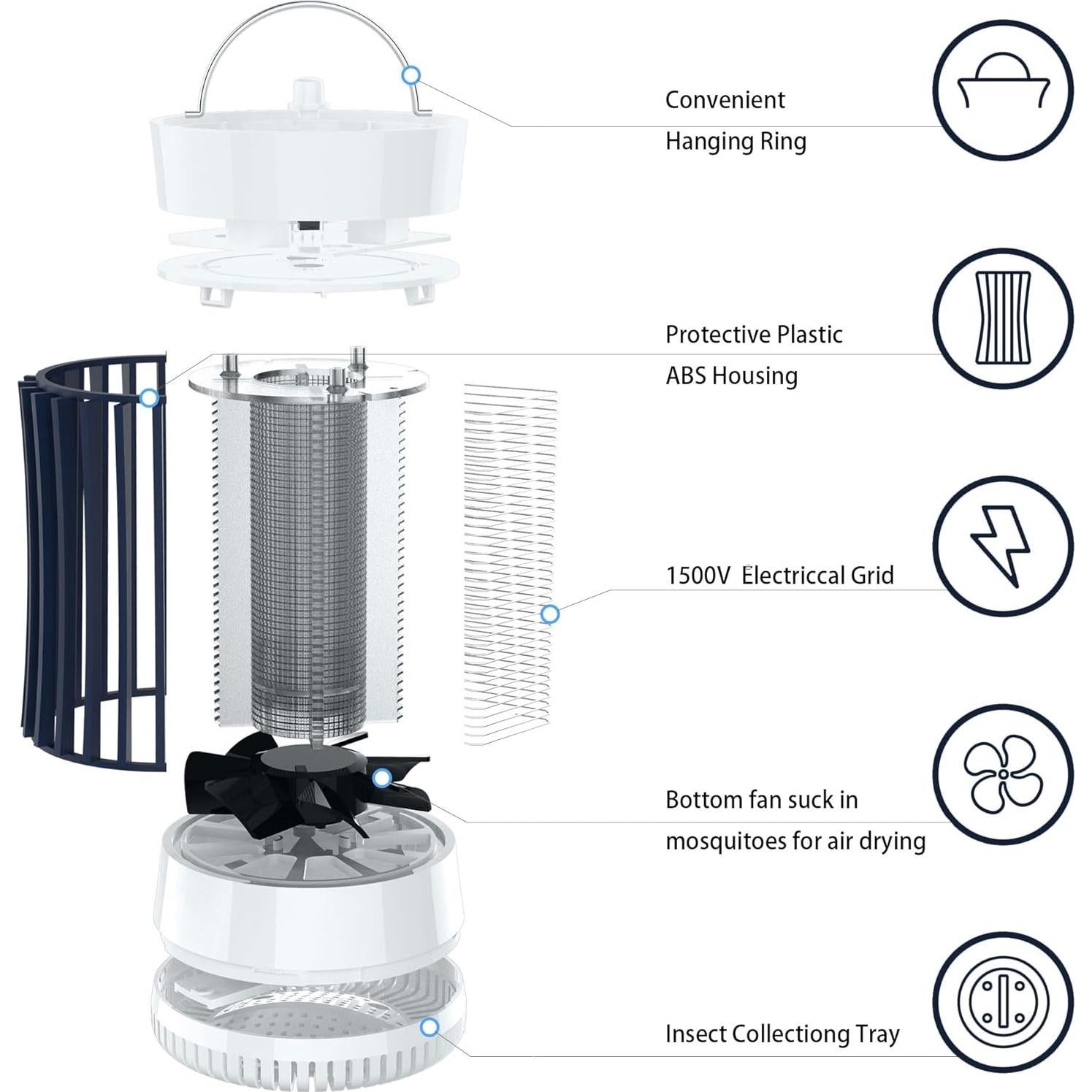 Trampa eléctrica para insectos Phosooy 1500V con ventilador