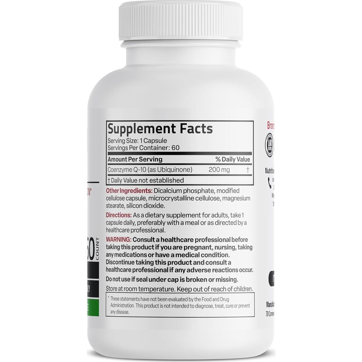 Bronson CoQ10 200 MG Alta Potencia 60 Cápsulas Vegetarianas