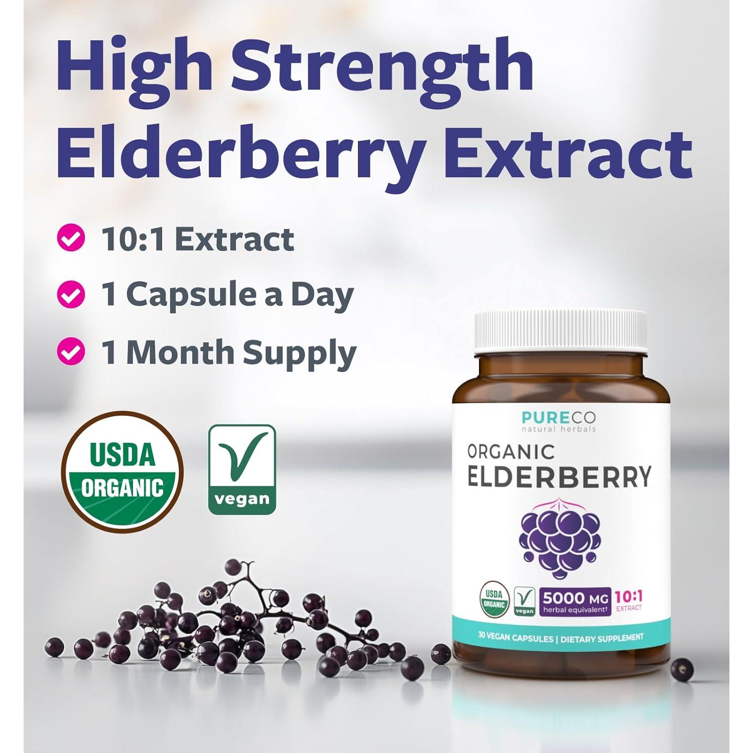 Cápsulas de Saúco Orgánico Pure Co 10:1 - 30 Unidades