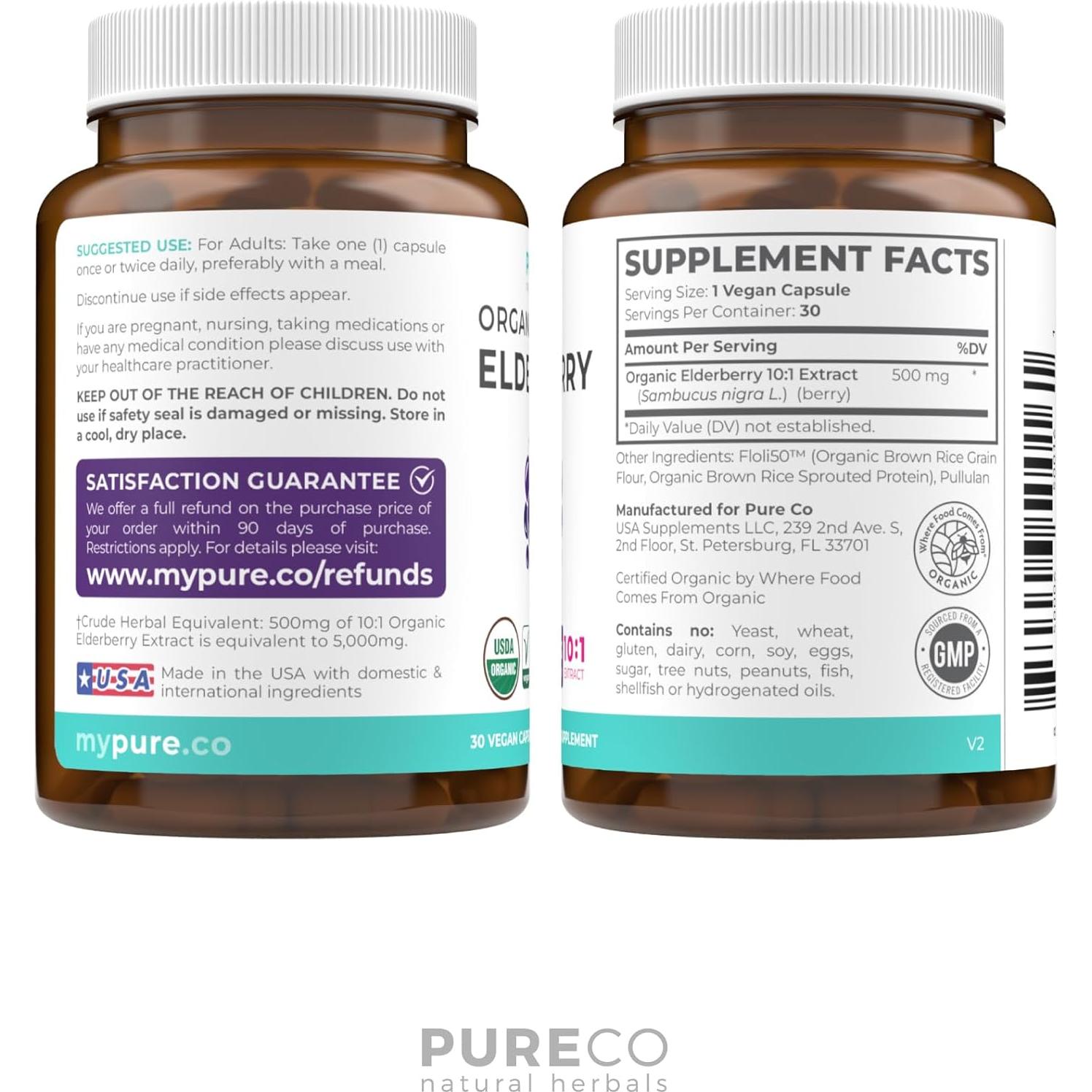 Cápsulas de Saúco Orgánico Pure Co 10:1 - 30 Unidades