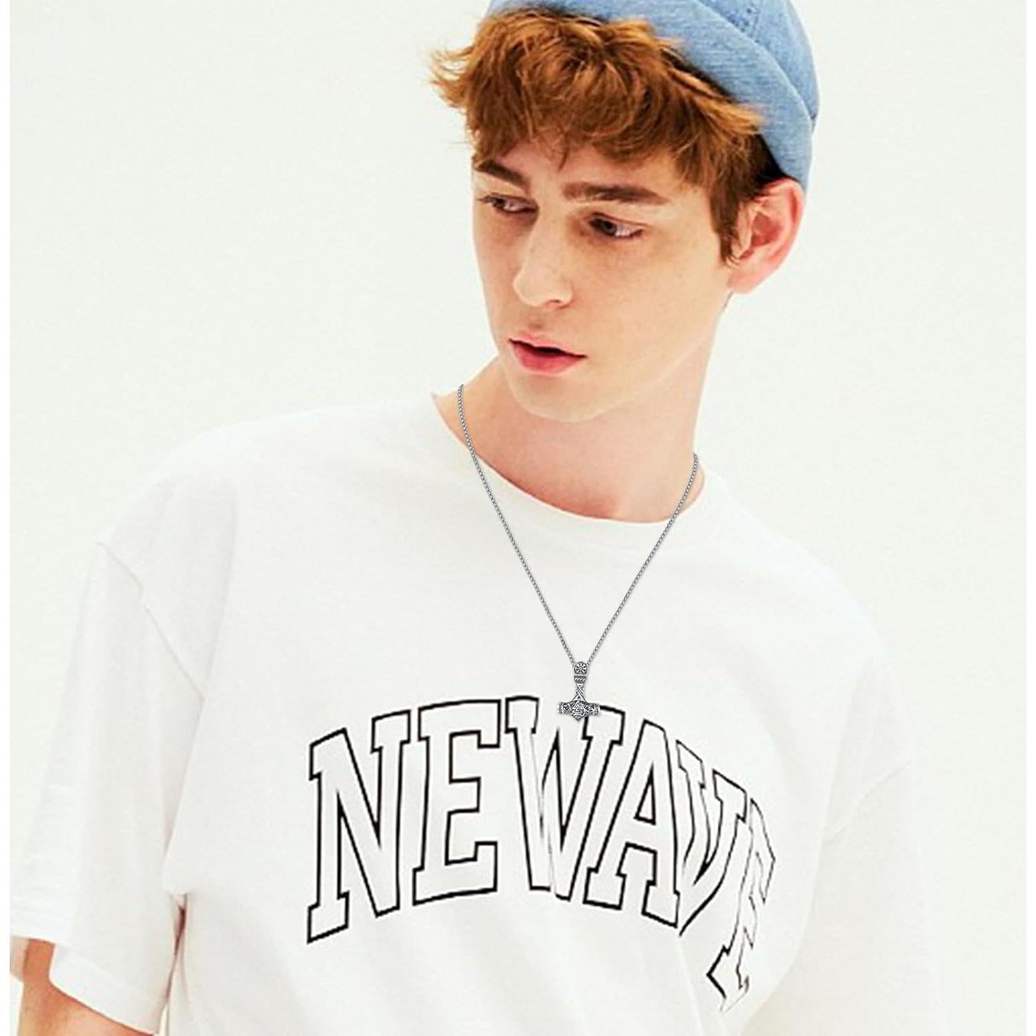 Collar Martillo de Thor Vikingo 925 Plata Esterlina con Cadena 55.88 cm