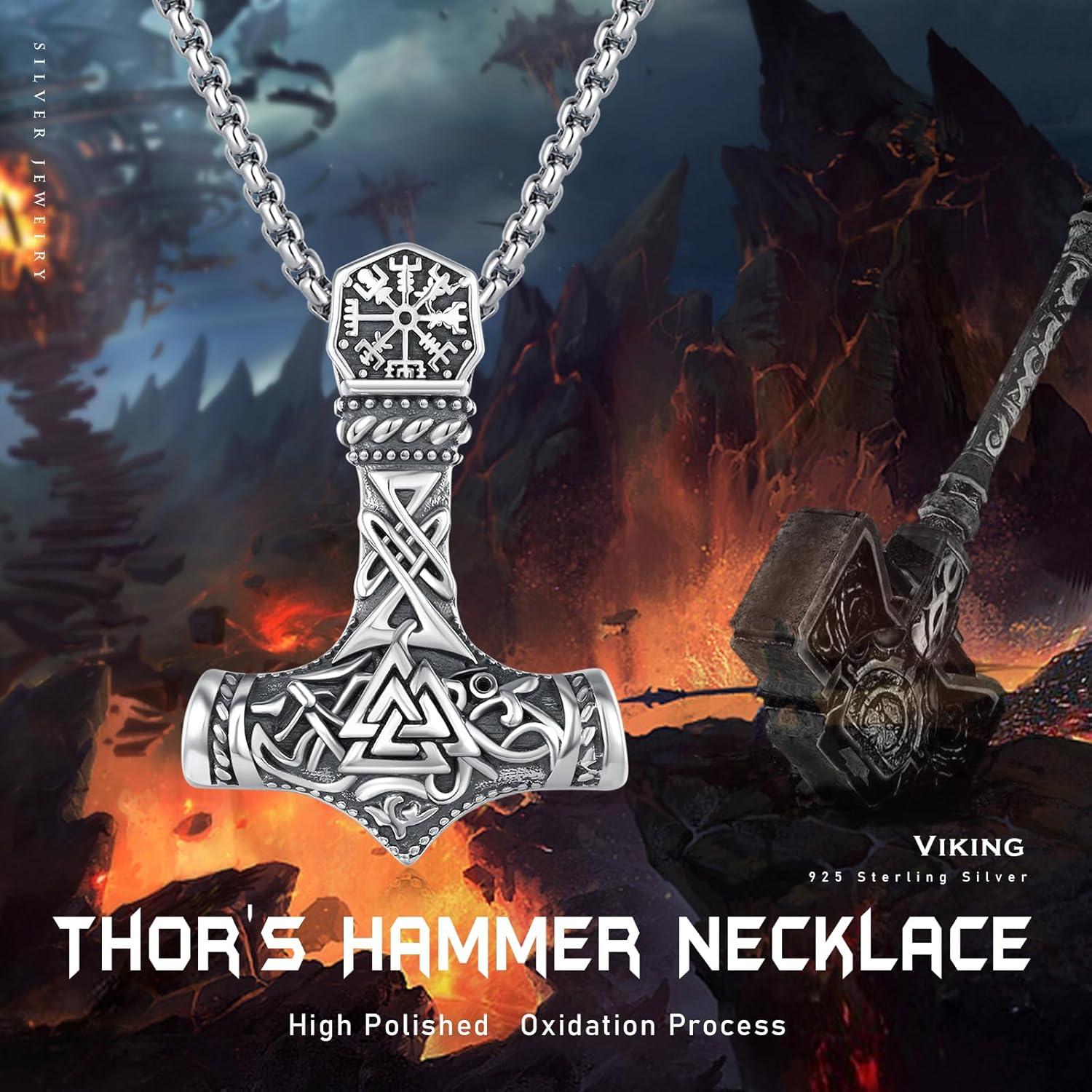 Collar Martillo de Thor Vikingo 925 Plata Esterlina con Cadena 55.88 cm