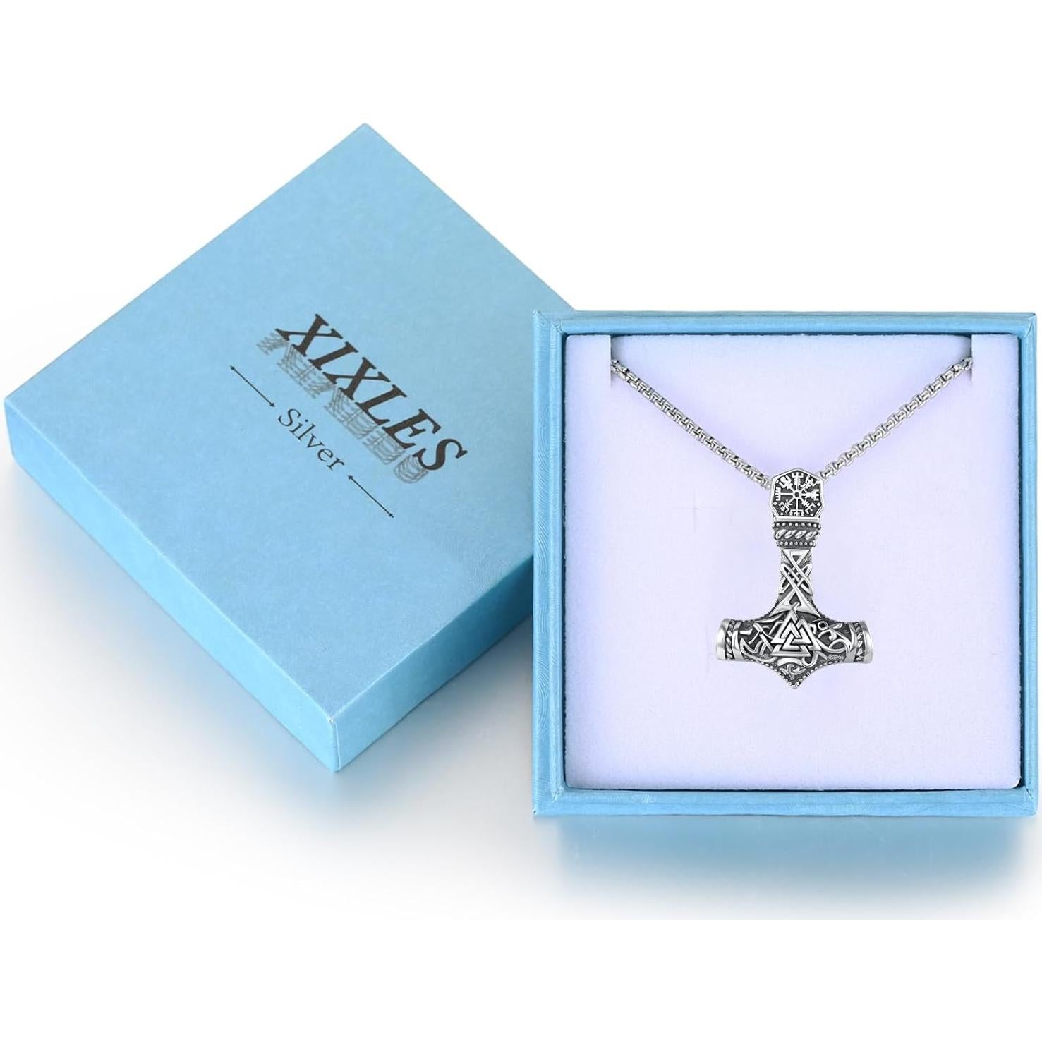 Collar Martillo de Thor Vikingo 925 Plata Esterlina con Cadena 55.88 cm