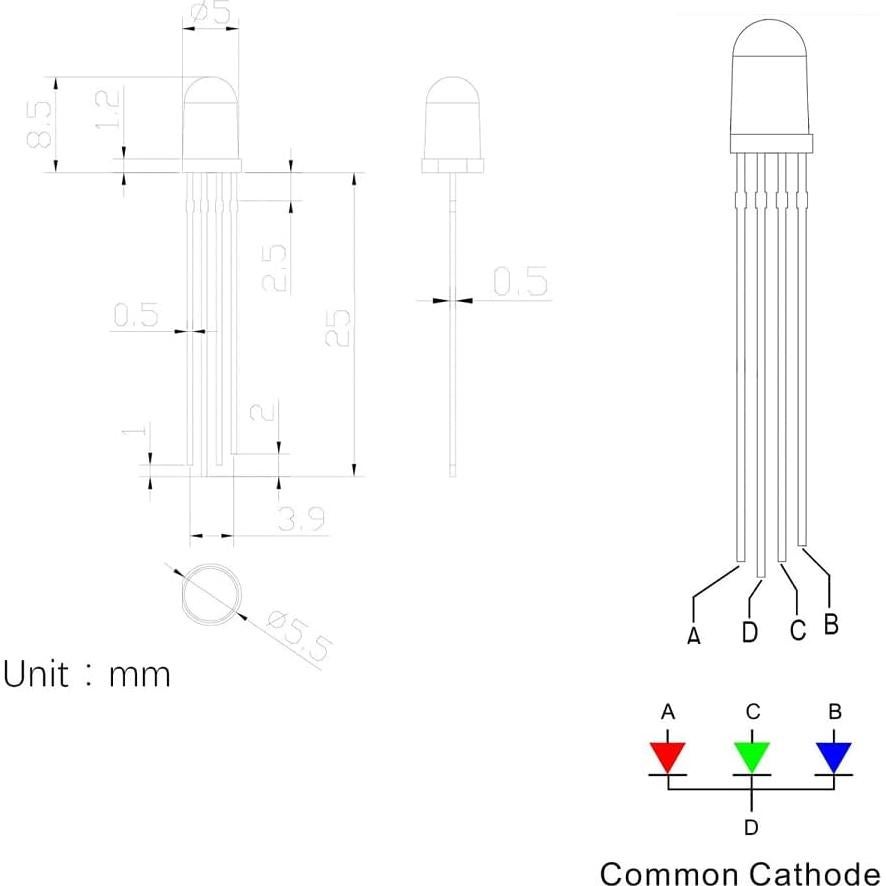 100 LEDs 5mm RGB Ánodo Común Cleiscry para Proyectos DIY