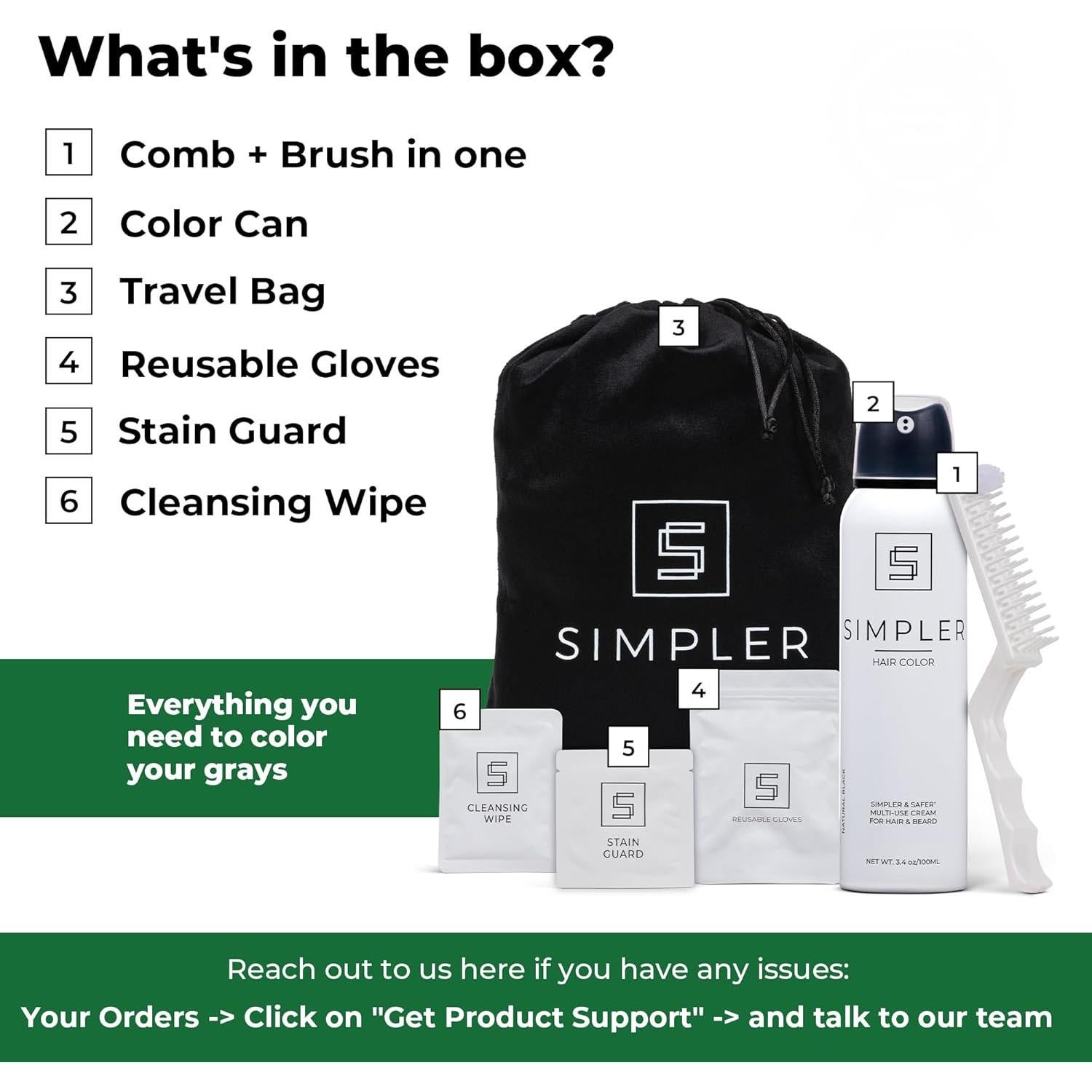 Tinte para Cabello y Barba SIMPLER Negro Marrón 340g - Cobertura 100% Canas