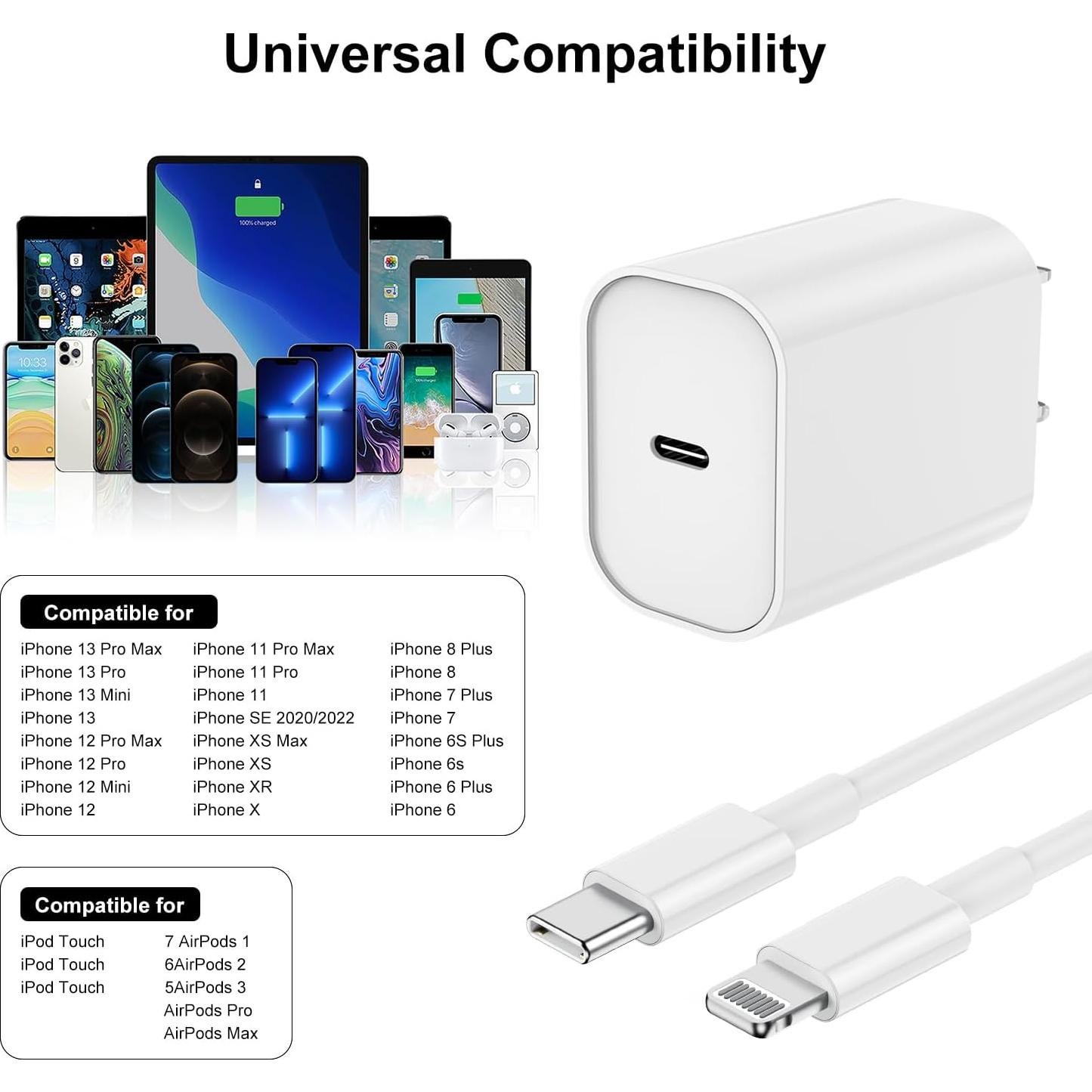 Cargador Rápido USB C 20W Fashia + Cable Lightning 3FT