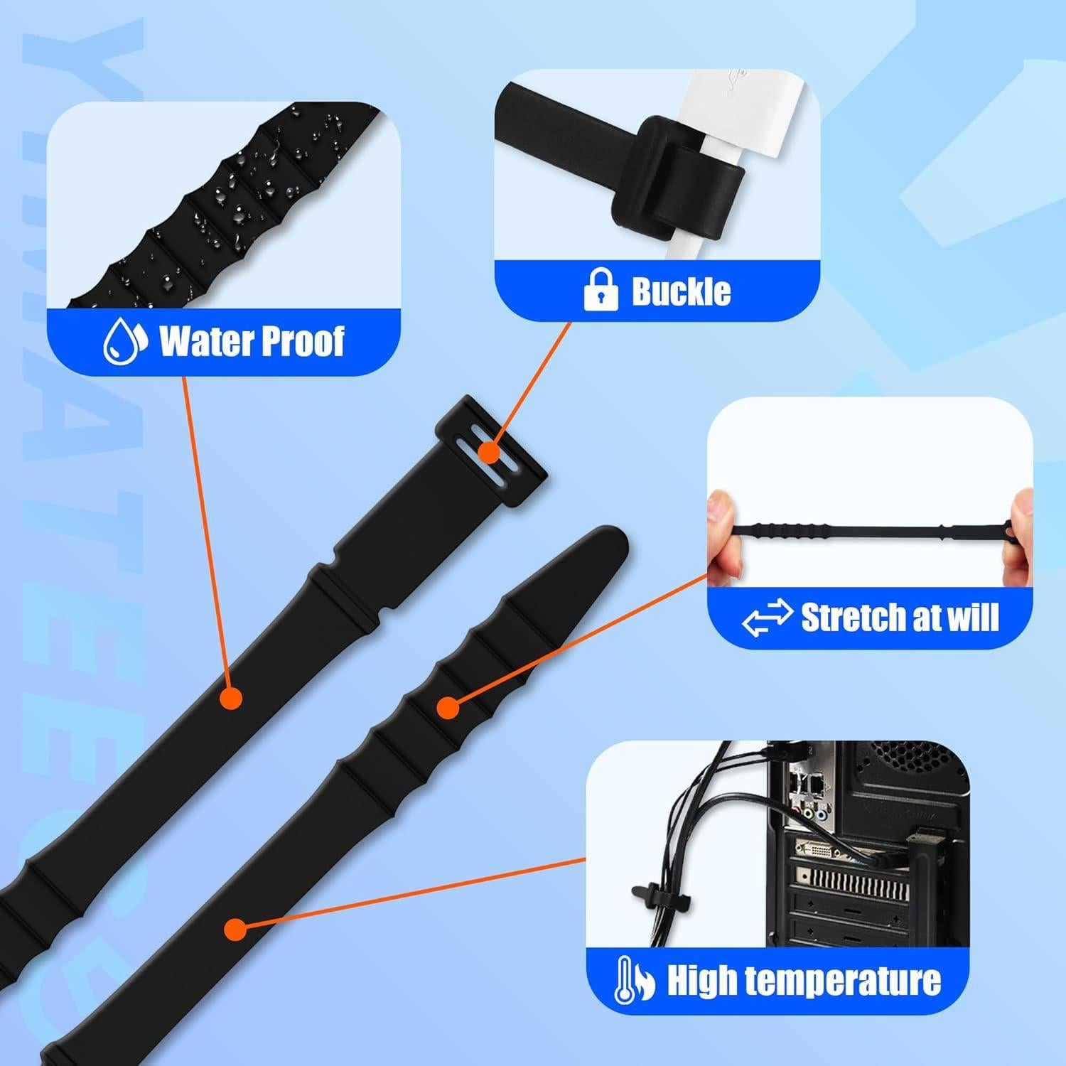 Bridas de Silicona Reutilizables YIMATEECO 11.4cm 30pcs Negro