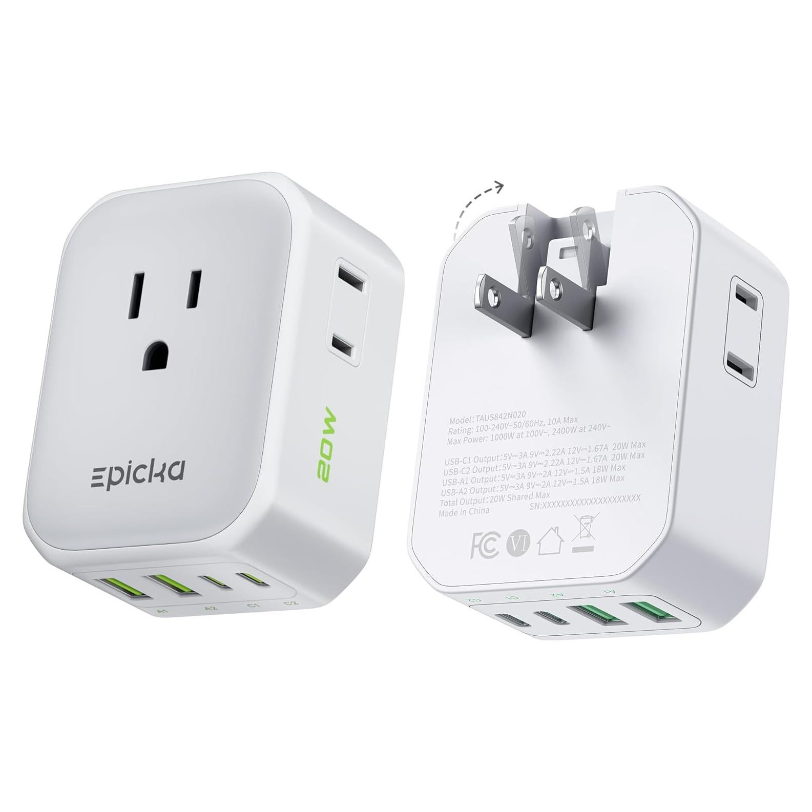 Cargador de Pared Epicka 8 Salidas con 4 USB C 20W Blanco