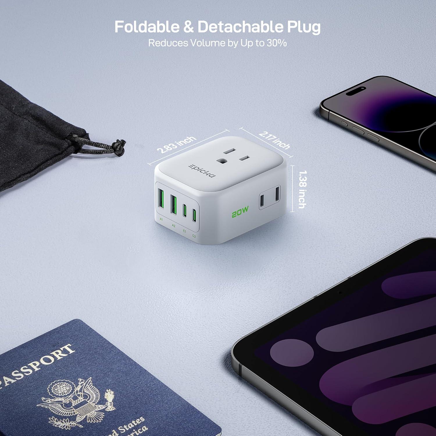 Cargador de Pared Epicka 8 Salidas con 4 USB C 20W Blanco