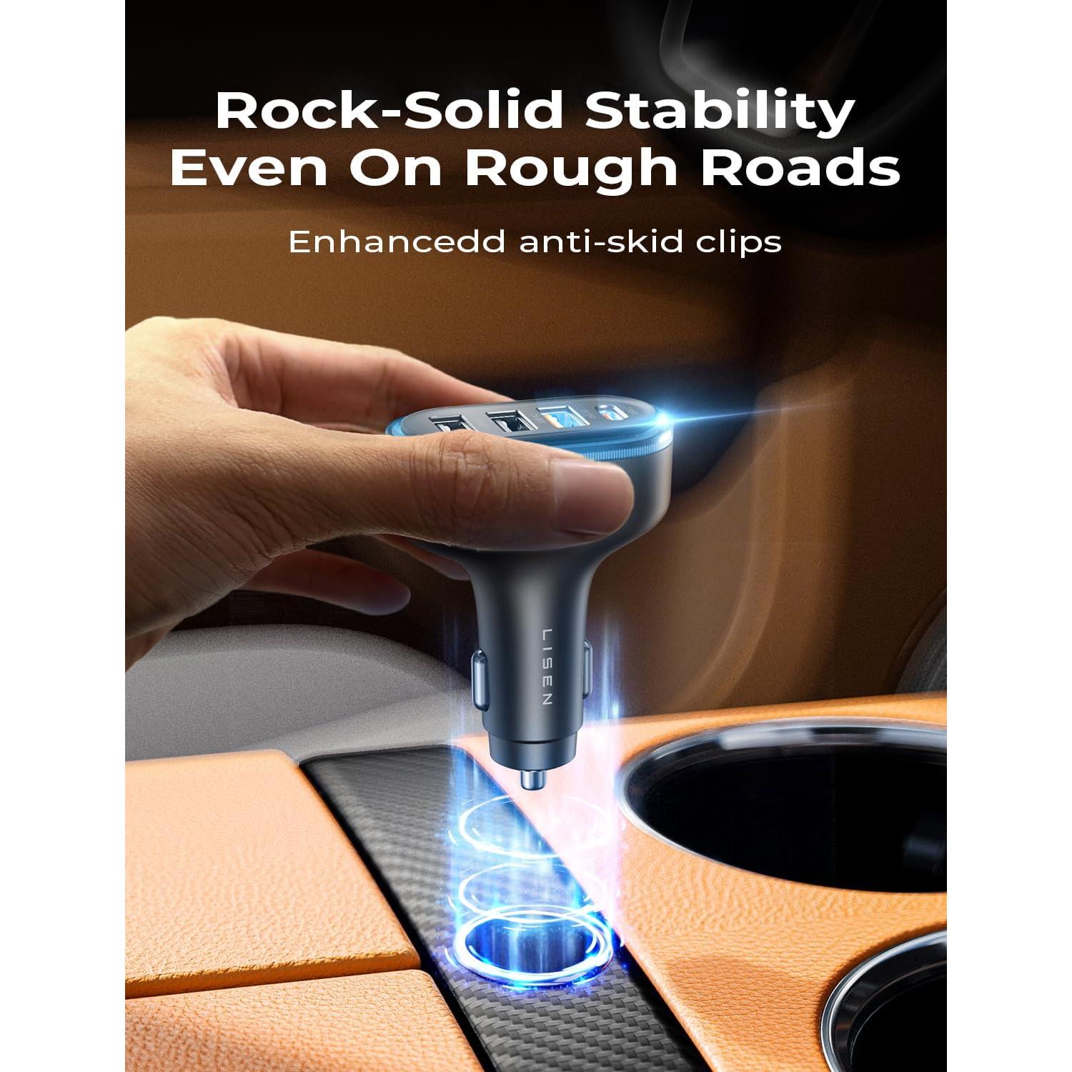 Cargador de Coche USB C LISEN 60W 4 Puertos Rápido Negro