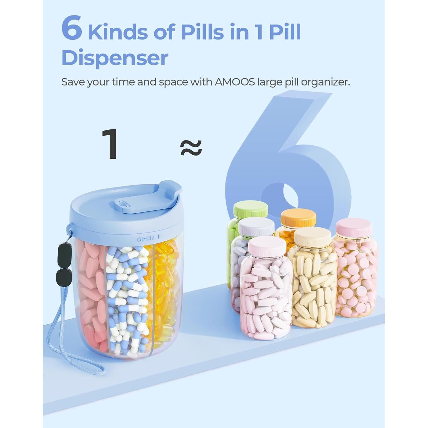 Dispensador de pastillas grande AMOOS azul 6 compartimentos