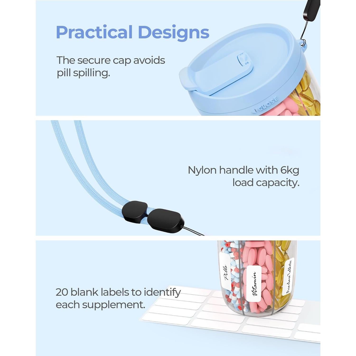 Dispensador de pastillas grande AMOOS azul 6 compartimentos