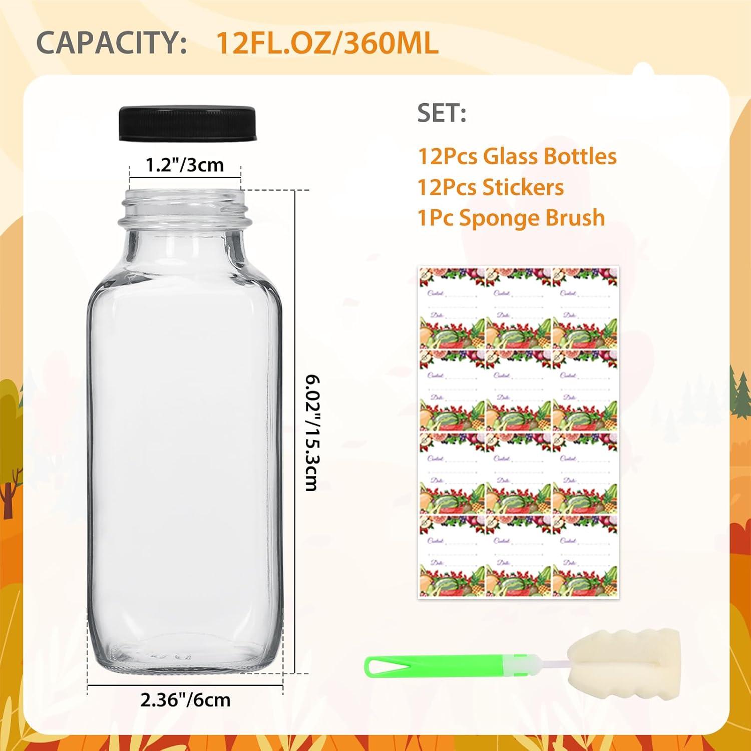 Botellas de vidrio AuroTrends 360ml con tapas - Set de 12