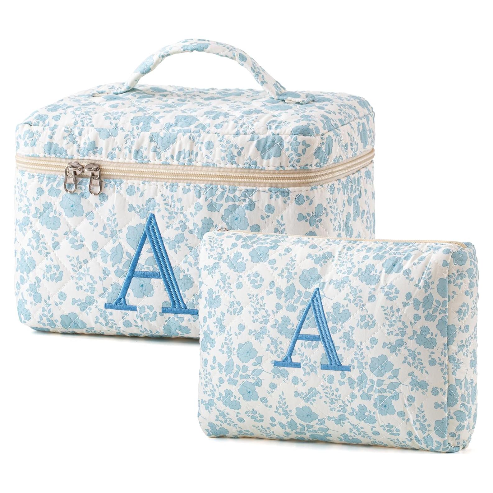 Bolsa de Maquillaje Acolchada HBselect 2Pcs Floral Azul