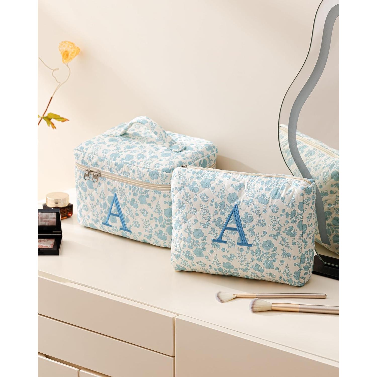 Bolsa de Maquillaje Acolchada HBselect 2Pcs Floral Azul