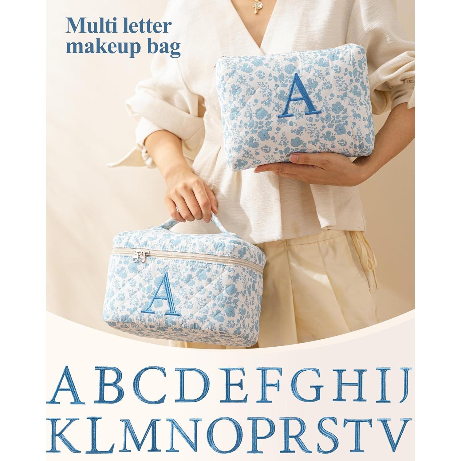 Bolsa de Maquillaje Acolchada HBselect 2Pcs Floral Azul