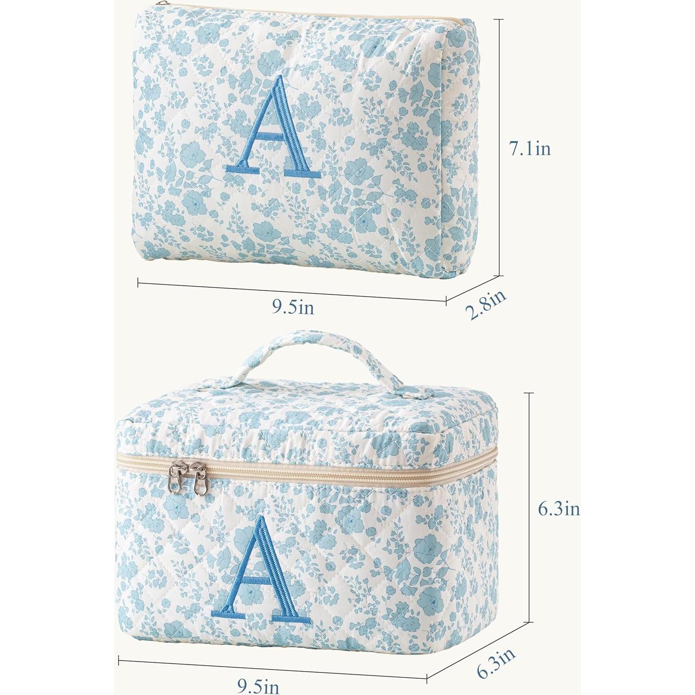 Bolsa de Maquillaje Acolchada HBselect 2Pcs Floral Azul