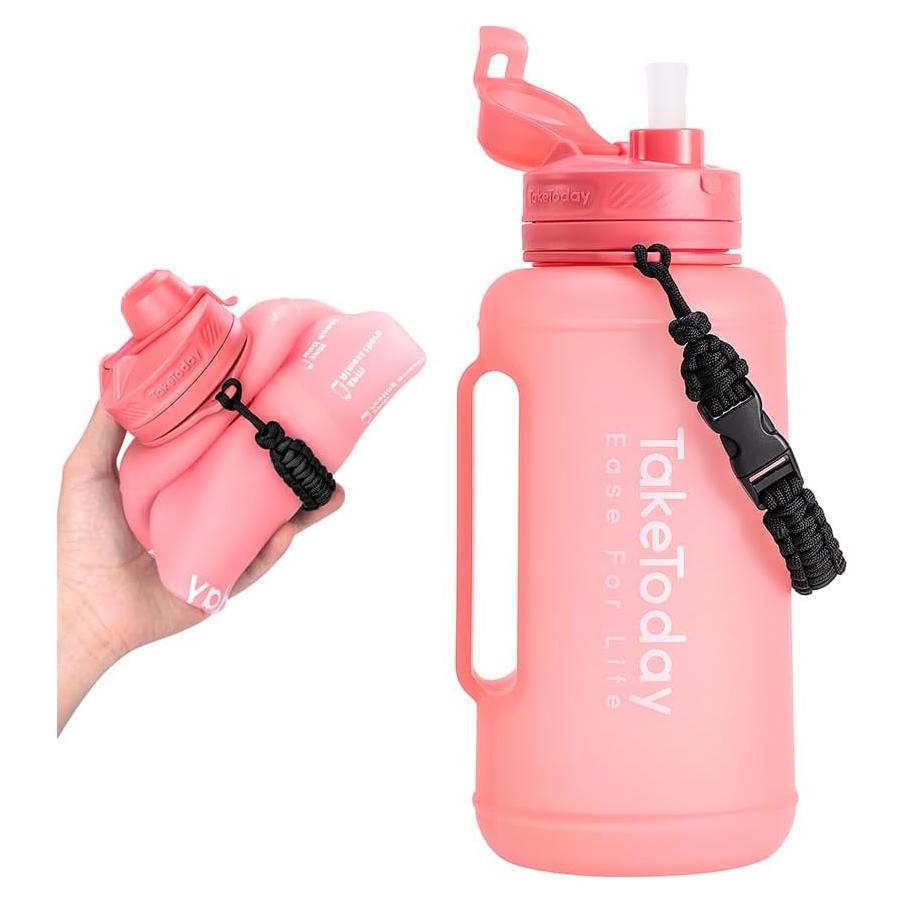 Botella de Agua Colapsable TakeToday 2L Rosa con Pajilla