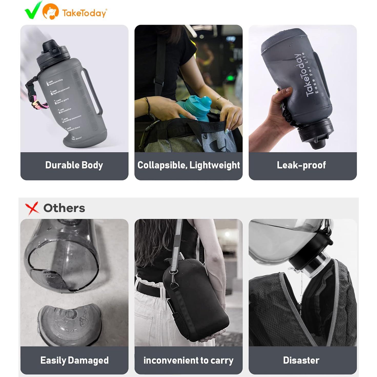 Botella de Agua Colapsable TakeToday 2L Rosa con Pajilla