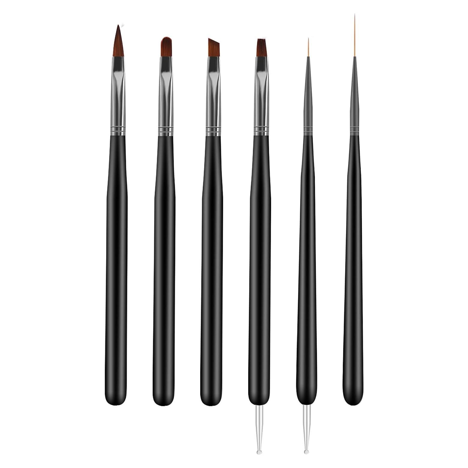 Set de Pinceles para Arte de Uñas ZEOHBETY 6 Pcs Negro