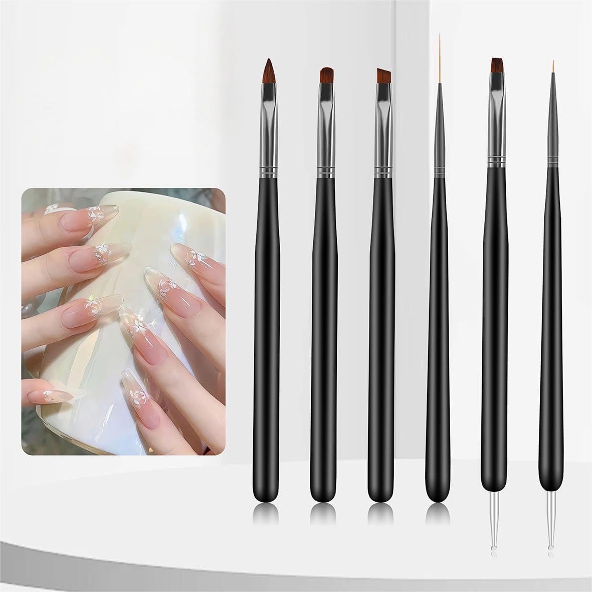 Set de Pinceles para Arte de Uñas ZEOHBETY 6 Pcs Negro