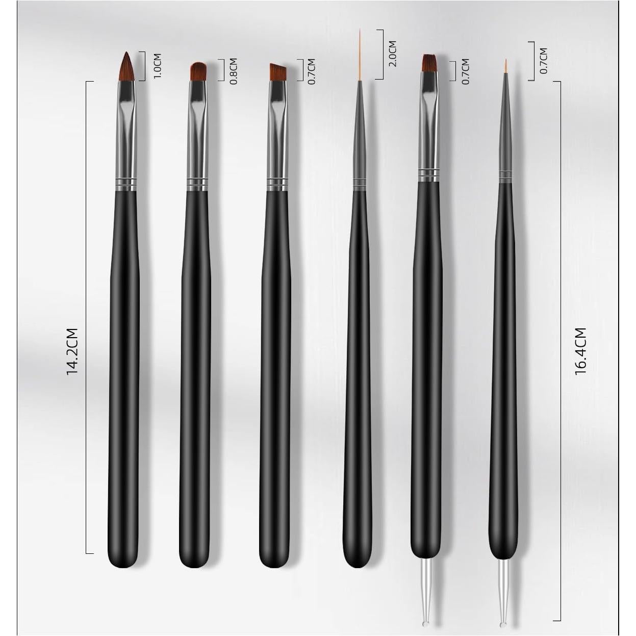 Set de Pinceles para Arte de Uñas ZEOHBETY 6 Pcs Negro