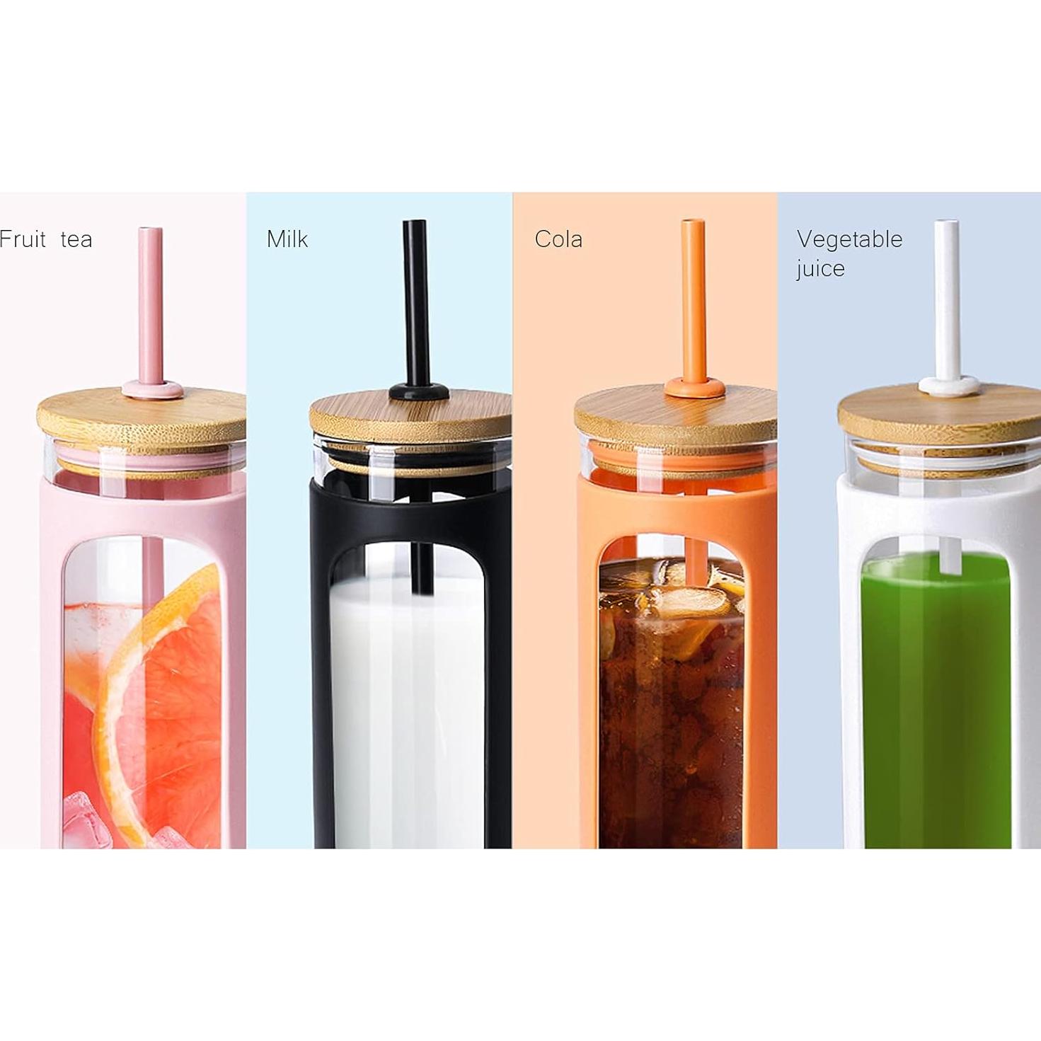 Vasos de Vidrio Kodrine 20oz con Tapa de Bambú y Popotes - 2 Pack