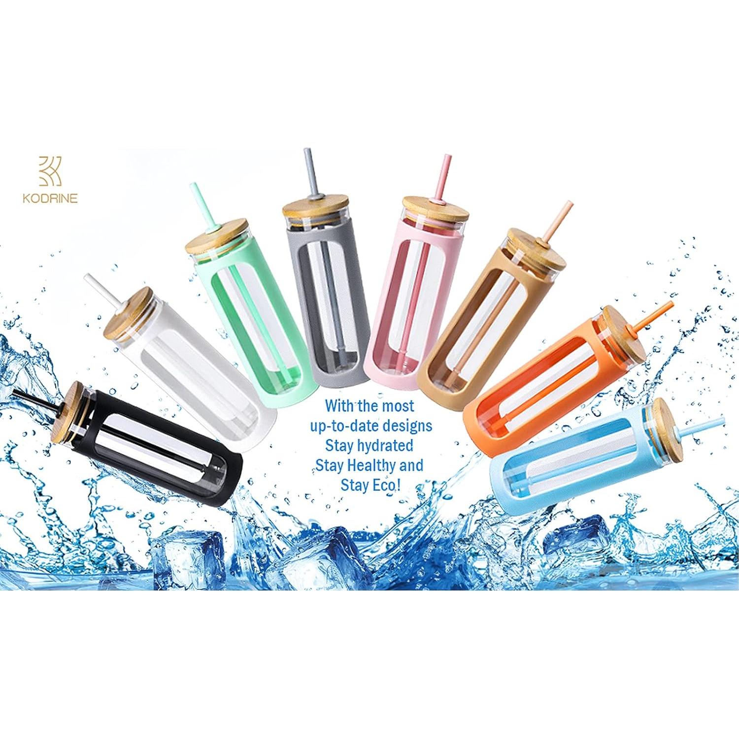 Vasos de Vidrio Kodrine 20oz con Tapa de Bambú y Popotes - 2 Pack