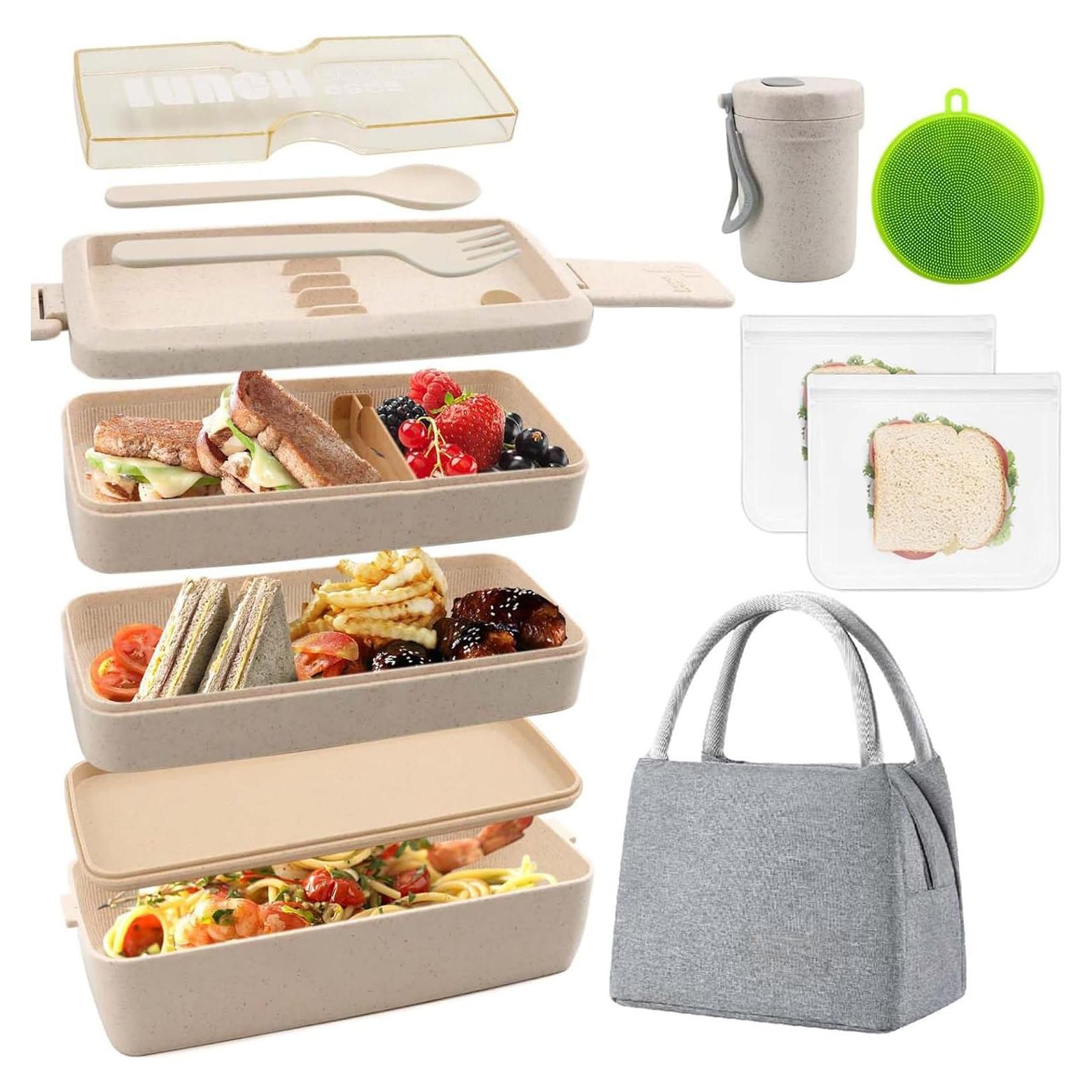 Caja de Almuerzo Bento Meltset M 3 Compartimentos Ecológica Beige