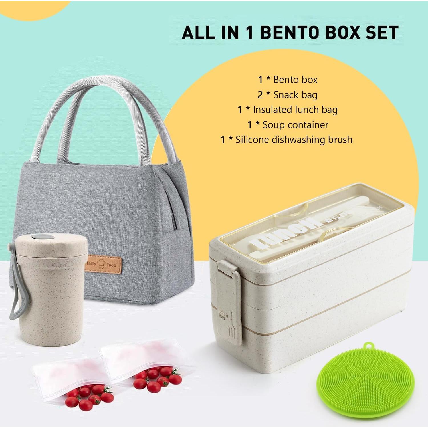 Caja de Almuerzo Bento Meltset M 3 Compartimentos Ecológica Beige